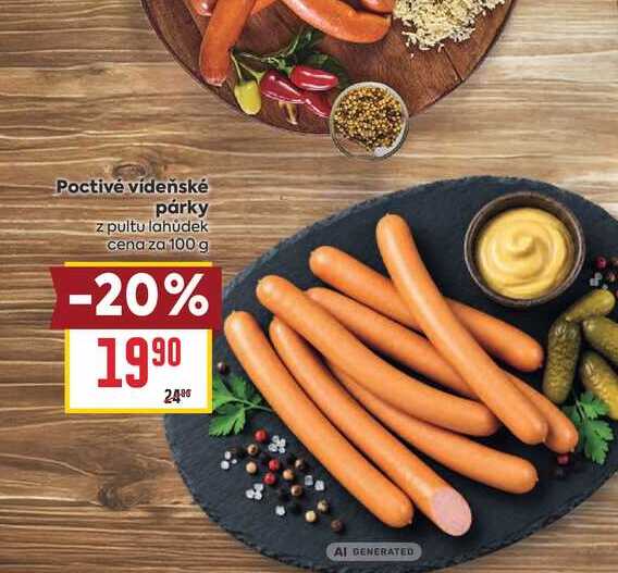 Poctivé vídeňské párky z pultu lahůdek cena za 100 g