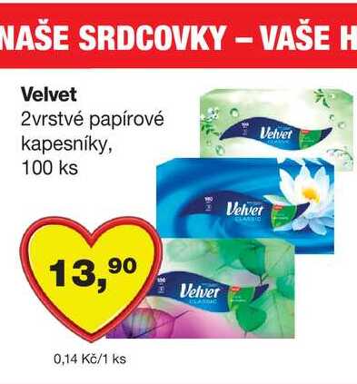 Velvet 2vrstvé papírové kapesníky, 100 ks Barvy a laky drogerie 