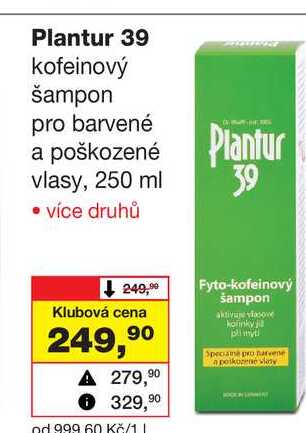 Plantur 39 kofeinový šampon pro barvené a poškozené vlasy, 250 ml Barvy a laky drogerie 