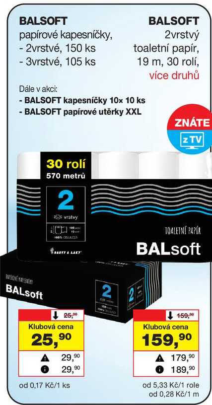 BALSOFT papírové kapesníčky, - 2vrstvé, 150 ks - 3vrstvé, 105 ks Barvy a laky drogerie 