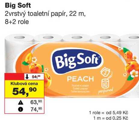 Big Soft 2vrstvý toaletní papír, 22 m, 8+2 role Barvy a laky drogerie 