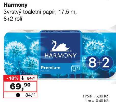 Harmony 3vrstvý toaletní papír, 17,5 m, 8+2 rolí Barvy a laky drogerie 