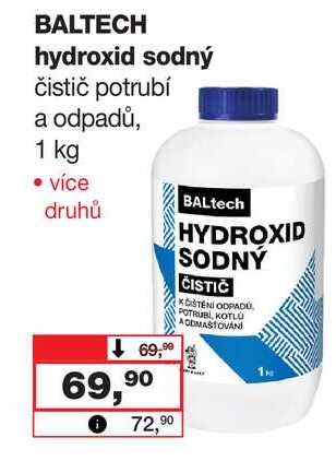 BALTECH hydroxid sodný čistič potrubí a odpadů, 1 kg Barvy a laky drogerie 