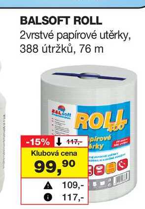 BALSOFT ROLL 2vrstvé papírové utěrky, 388 útržků, 76 m Barvy a laky drogerie 