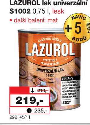 LAZUROL lak univerzální S1002 0,75l Barvy a laky drogerie 