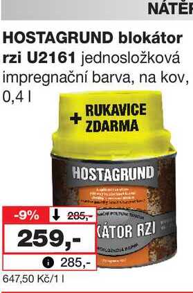 NÁTĚR HOSTAGRUND blokátor rzi U2161 jednosložková impregnační barva, na kov, 0,4l Barvy a laky drogerie 