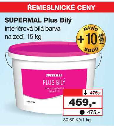 SUPERMAL Plus Bílý interiérová bílá barva na zeď, 15 kg Barvy a laky drogerie 