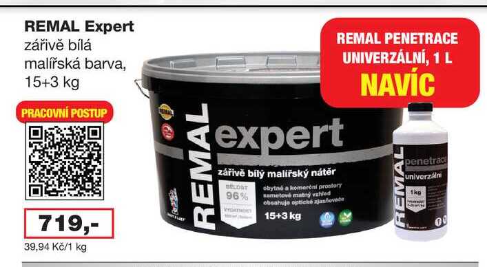 REMAL Expert zářivě bílá malířská barva, 15+3 kg Barvy a laky drogerie 