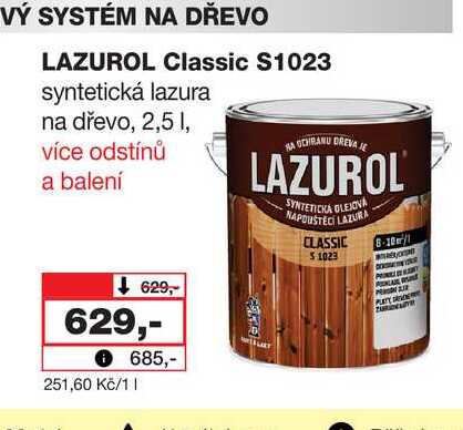 LAZUROL Classic S1023 syntetická lazura na dřevo, 2,5l Barvy a laky drogerie 