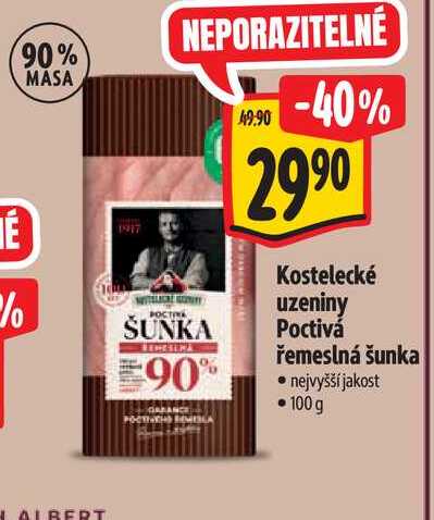  Kostelecké uzeniny Poctivá řemeslná šunka 100 g 