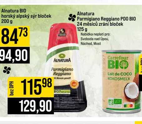 Alnatura Parmigiano Reggiano PDO BIO 24 měsíců zrání bloček 125 g