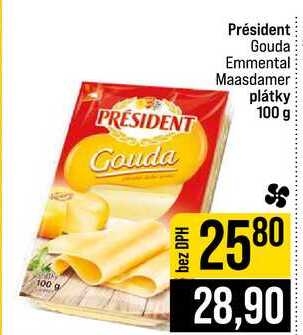 Président Gouda Emmental Maasdamer plátky 100 g