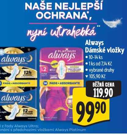 Always Dámské vložky  10-14 ks Albert