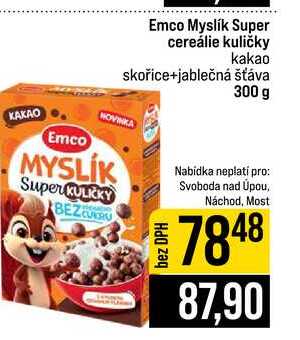 Emco Myslík Super cereálie kuličky kakao skořice+jablečná šťáva 300 g 