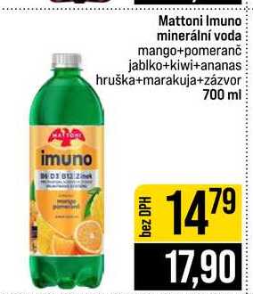Mattoni Imuno minerální voda mango+pomeranč jablko+kiwi+ananas hruška+marakuja+zázvor 700 ml 