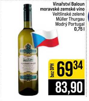 Vinařství Baloun moravské zemské víno Veltlínské zelené Müller Thurgau Modrý Portugal 0,75l