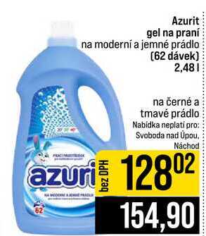 Azurit gel na praní na moderní a jemné prádlo 62 dávek 2,48l JIP