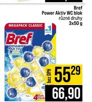 Bref Power Aktiv WC blok různé druhy 3x50 g JIP