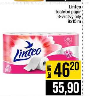 Linteo toaletní papír 3-vrstvý bílý 8x15 m