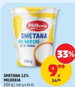 SMETANA 12% MILKERIA, 200 g v akci