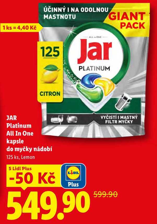 JAR Platinum All In One kapsle do myčky nádobí, 125 ks Lidl