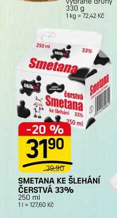 SMETANA KE ŠLEHÁNÍ ČERSTVÁ 33% 250 ml 