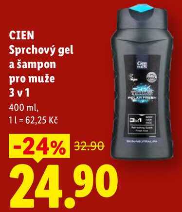 CIEN Sprchový gel a šampon pro muže 3v1, 400 ml Lidl