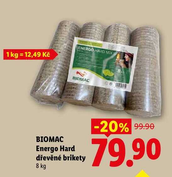 BIOMAC Energo Hard dřevěné brikety, 8 kg