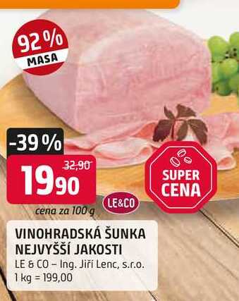 LE&CO VINOHRADSKÁ ŠUNKA NEJVYŠŠÍ JAKOSTI 100g