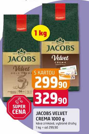JACOBS VELVET CREMA 1000 g káva zrnková