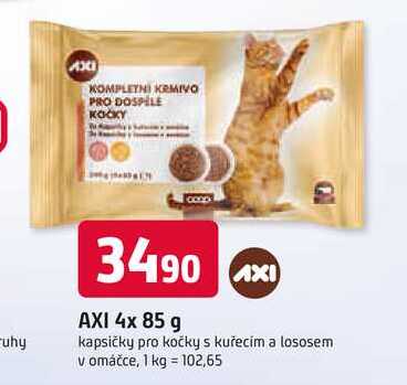AXI kapsičky pro kočky s kuřecím a lososem v omáčce 4x85g