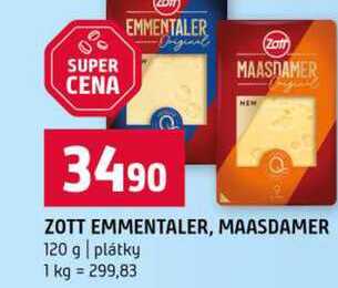 ZOTT EMMENTALER, MAASDAMER 120 g plátky