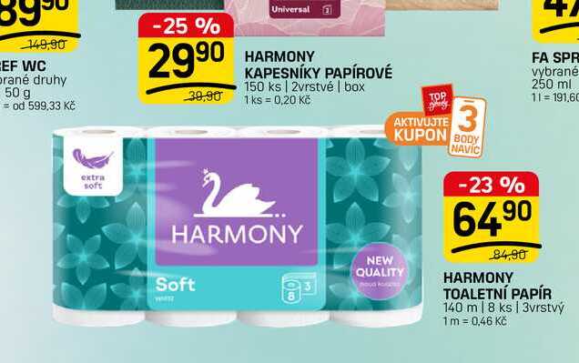 HARMONY TOALETNÍ PAPÍR 140 m | 8 ks