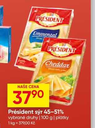 Président sýr 45-51% vybrané druhy 100 g 
