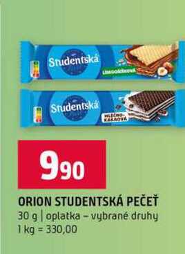 ORION STUDENTSKÁ PEČEŤ 30 g oplatka vybrané druhy