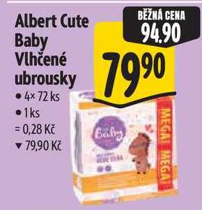 Albert Cute Baby Vlhčené ubrousky, 4x 72 ks Albert