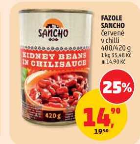 FAZOLE SANCHO červené v chilli, 400/420 g