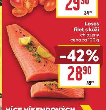 Losos filet s kůží chlazený cena za 100 g