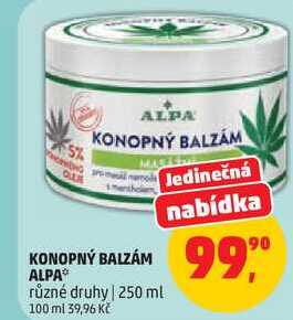 ALPA KONOPNÝ BALZÁM různé druhy, 250 ml Penny Market