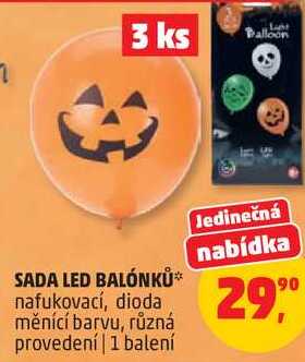 SADA LED BALÓNKŮ nafukovací, dioda měnící barvu, různá provedení, 1 balení