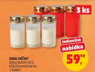 SADA SVÍČEK doba hoření 43 h, bílá/červená barva, 1 balení  