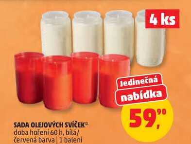 SADA OLEJOVÝCH SVÍČEK doba hoření 60 h, bílá/ červená barva, 1 balení