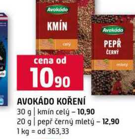 AVOKÁDO KOŘENÍ 30 g kmin celý 20 g pepř černý mletý
