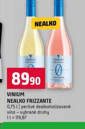 VINIUM NEALKO FRIZZANTE 0,75l perlivé dealkoholizované vino vybrané druhy