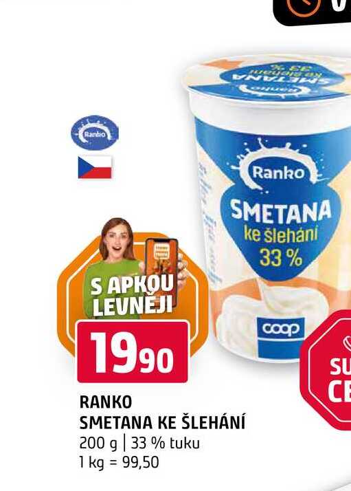 RANKO SMETANA KE ŠLEHÁNÍ 200 g 33% tuku 