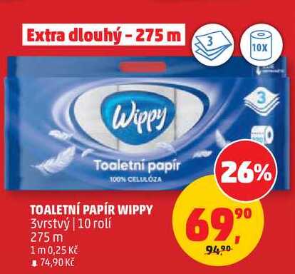 TOALETNÍ PAPÍR WIPPY 3vrstvý, 10 rolí Penny Market