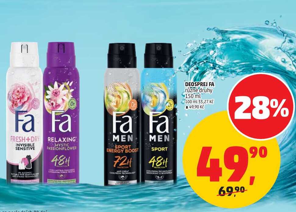 DEOSPREJ FA různé druhy, 150 ml Penny Market