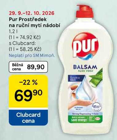 Pur Prostředek na ruční mytí nádobí, 1.2 l Tesco
