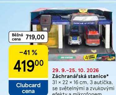 Záchranářská stanice, 31 x 22 x 16 cm, 3 autíčka. se světelnými a zvukovými efekty a mikrofonem