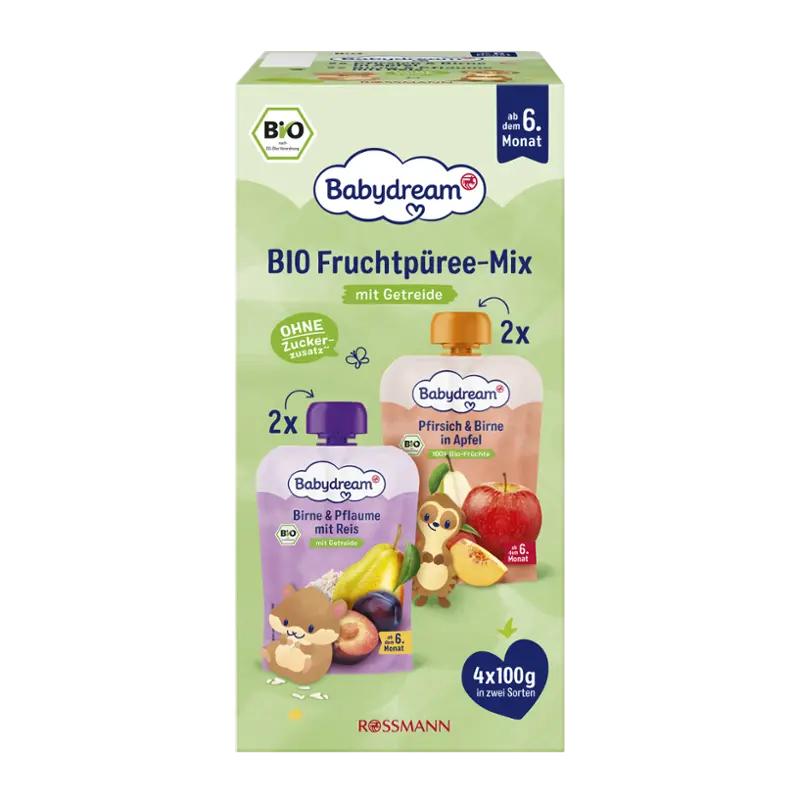 Babydream BIO ovocný příkrm Jablko, hruška a broskev 4x 100 g, 400 g ROSSMANN